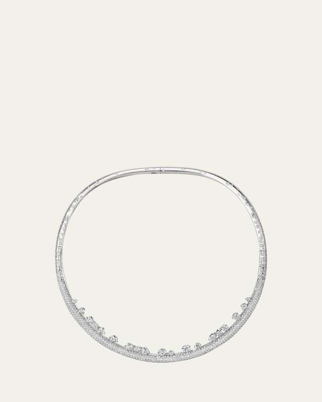 18K White Gold Barre Pave Floating Diamond Choker Necklace